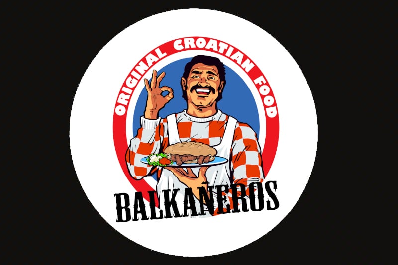 Logo s mužem držícím talíř a nápis BalkaneRos