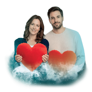 Muž a žena drží v rukou červená srdce