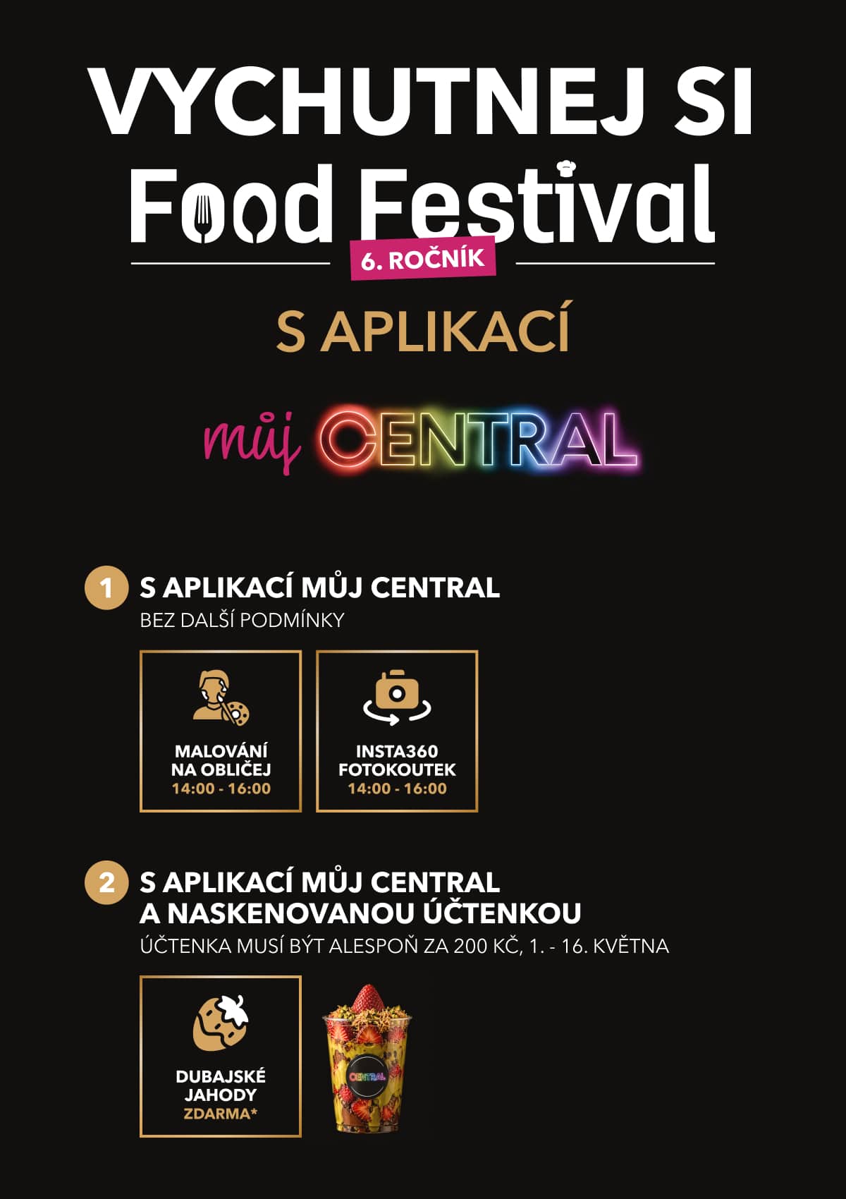 Leták propagující Food Festival s aplikací Můj Central