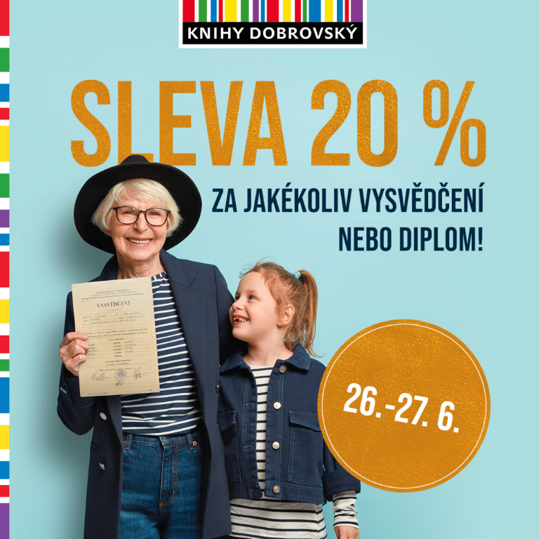 Žena a dítě s diplomy, text o slevě 20 %