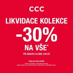 Červený plakát s 30% slevou na likvidaci kolekce