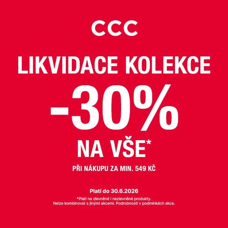 Červený plakát s 30% slevou na likvidaci kolekce