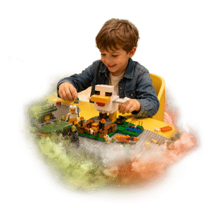 Dítě si hraje s LEGO stavebnicí v nově otevřené LEGO zóně v hračkářství POMPO.