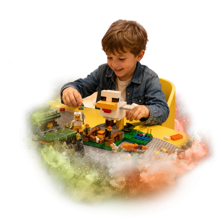 Dítě si hraje s LEGO stavebnicí v nově otevřené LEGO zóně v hračkářství POMPO.