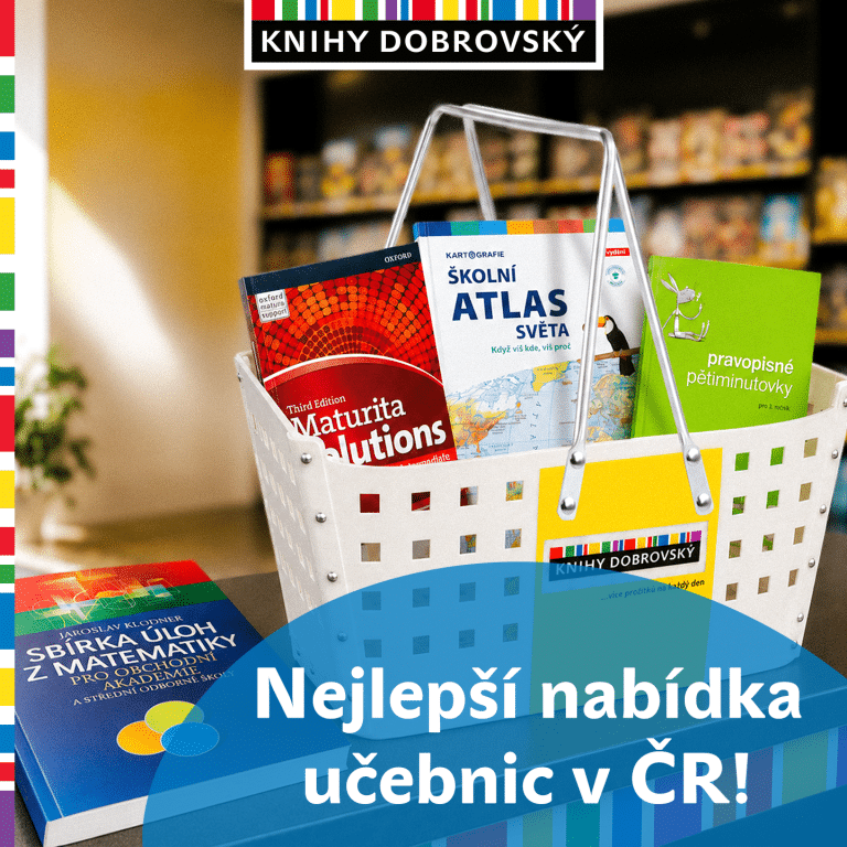 Nákupní košík plný různých učebnic ve knihkupectví