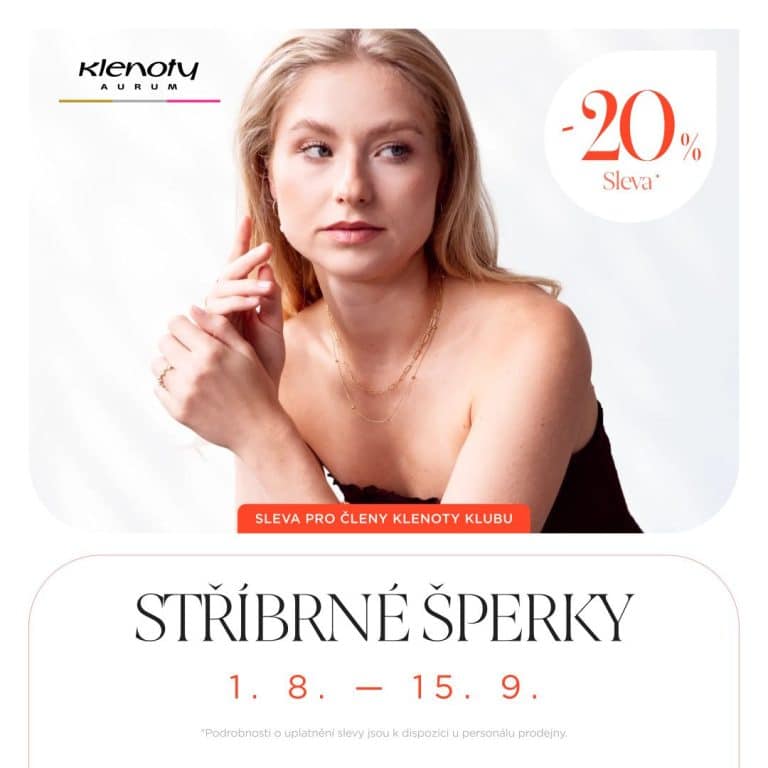 Žena s blond vlasy a nápis "Stříbrné šperky