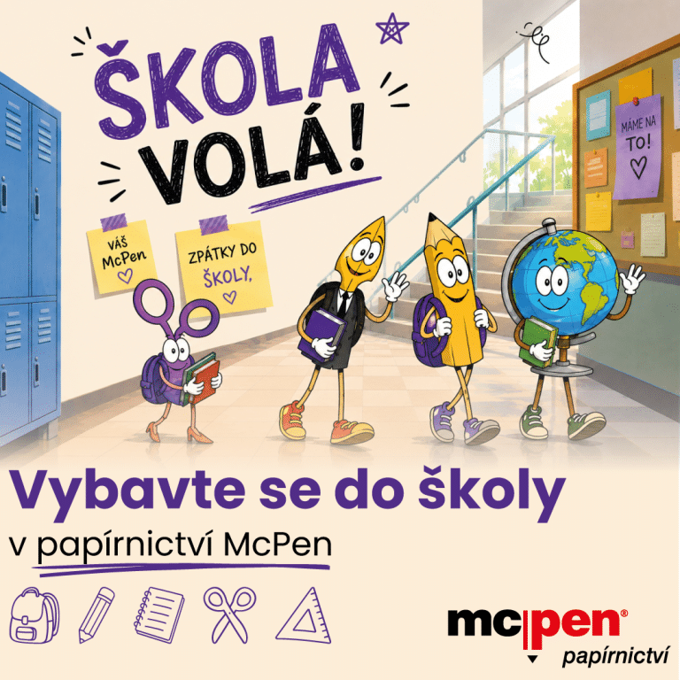 Barevné kreslené kancelářské potřeby s nápisy o návratu do školy